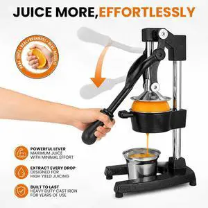 Cast Iron Juicer Heavy Duty Manual Citrus Press | Hand Juicer Squeezer for Orange, Lemon, Lime, Grapefruit & Pomegranate | Countertop Juice Press with Stainless Steel Cup & Removable Strainer, Black Cast Iron Juicer Heavy Duty Manual Citrus Press | Hand Juicer Squeezer for Orange, Lemon, Lime, Grapefruit & Pomegranate | Countertop Juice Press with Stainless Steel Cup & Removable Strainer, Black
