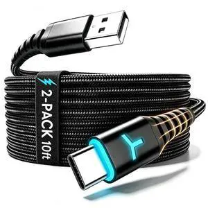 2 Pack 10FT PS5 Controller Charger Charging Cable with LED Indicator, Nylon Braided Fast Charging Data Sync USB Type C Cord for Xbox Series X/Series S Switch Controller 2 Pack 10FT PS5 Controller Charger Charging Cable with LED Indicator, Nylon Braided Fast Charging Data Sync USB Type C Cord for Xbox Series X/Series S Switch Controller