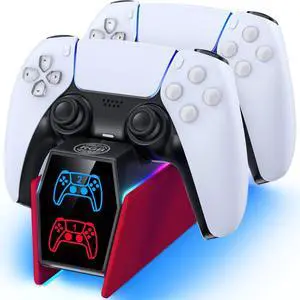Controller Charger Station Compatible with Play 5 Faceplates Edge & Dual Controller, 9 Lightings P 5 Accessories Charging Station, P 5 Dock Stand with LED Indicator & On-Off Switch, Volcanic Red Controller Charger Station Compatible with Play 5 Faceplates Edge & Dual Controller, 9 Lightings P 5 Accessories Charging Station, P 5 Dock Stand with LED Indicator & On-Off Switch, Volcanic Red