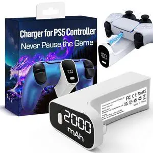 Wireless Charger for PS5 Controller with 2000mAh Battery Pack, Play While Charging for PlayStation 5 Controller Charger LED Display 12H Extended Playtime Ultra-Light Portable Wireless Charger for PS5 Controller with 2000mAh Battery Pack, Play While Charging for PlayStation 5 Controller Charger LED Display 12H Extended Playtime Ultra-Light Portable