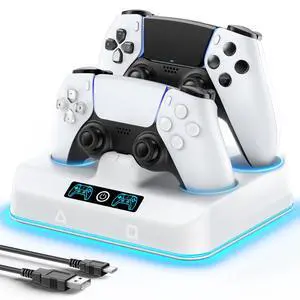 PS5 Controller Charger Station, Drop & Go Design Compatible with PlayStation 5 DualSense/Edge Remotes, Fast Charging Dock with 9 RGB Lights & LED Indicator, Charging Stand PS5 Controller Charger Station, Drop & Go Design Compatible with PlayStation 5 DualSense/Edge Remotes, Fast Charging Dock with 9 RGB Lights & LED Indicator, Charging Stand