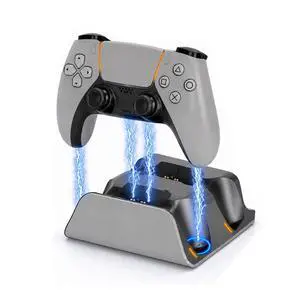 PS5 Controller Charger Station with LED Indicator,Self-Aligning Charging Dock,Dual Controller Fast Charging Dock,Desktop Display Stand for PlayStation 5 (Grey) PS5 Controller Charger Station with LED Indicator,Self-Aligning Charging Dock,Dual Controller Fast Charging Dock,Desktop Display Stand for PlayStation 5 (Grey)