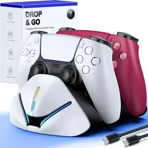 PS 5 Controller Charger Station for DualSense & Edge - Just Drop & Charge - Dual Charging Dock Compatible with PlayStation5 Controller, Space-Saving Stand for PS 5 Accessories (L) PS 5 Controller Charger Station for DualSense & Edge - Just Drop & Charge - Dual Charging Dock Compatible with PlayStation5 Controller, Space-Saving Stand for PS 5 Accessories (L)