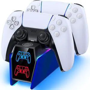 Controller Charger Station Compatible with Play 5 Faceplates Edge & Dual Controller, 9 Lightings P 5 Accessories Charging Station, P 5 Dock Stand with LED Indicator & On-Off Switch Controller Charger Station Compatible with Play 5 Faceplates Edge & Dual Controller, 9 Lightings P 5 Accessories Charging Station, P 5 Dock Stand with LED Indicator & On-Off Switch