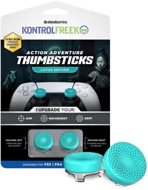 Lotus for PlayStation 5 (PS5) and PlayStation 4 (PS4) | Performance Thumbsticks | 2 Mid-Rise Concave | Teal/Clear Lotus for PlayStation 5 (PS5) and PlayStation 4 (PS4) | Performance Thumbsticks | 2 Mid-Rise Concave | Teal/Clear