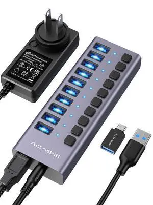 Powered 10 Ports USB 3.2 Hub, 10Gbps Data Transfer, 48W Adapter Powered 10 Ports USB 3.2 Hub, 10Gbps Data Transfer, 48W Adapter