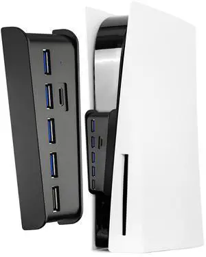 USB Hub for PS5, 6 Port High-Speed USB Expander Splitter with 4 USB-A 2.0 + 1 Charging Port + 1 Type C Port, Compatible with PS5 Front Jacks, Black USB Hub for PS5, 6 Port High-Speed USB Expander Splitter with 4 USB-A 2.0 + 1 Charging Port + 1 Type C Port, Compatible with PS5 Front Jacks, Black