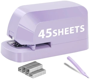 Electric Stapler for Desk, 45 Sheet Capacity Automatic Stapler Desktop, Office Staplers Electric, AC Operated Staplers Heavy Duty Office Use with 1,000 Staples & Staple Remover, Purple Electric Stapler for Desk, 45 Sheet Capacity Automatic Stapler Desktop, Office Staplers Electric, AC Operated Staplers Heavy Duty Office Use with 1,000 Staples & Staple Remover, Purple