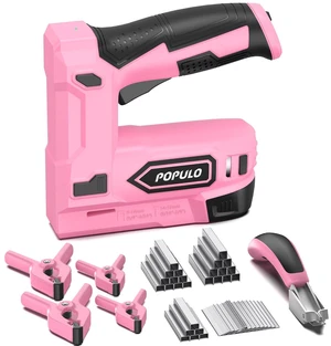 Pink 4V Cordless Staple Gun, 2-in-1 for Upholstery, Manual Upgrade | Cordless 4V Staple Gun, Upgrade from Manual | 2-in-1 for Upholstery & Crafts | USB-C Rechargeable | 1.6 lbs Pink 4V Cordless Staple Gun, 2-in-1 for Upholstery, Manual Upgrade | Cordless 4V Staple Gun, Upgrade from Manual | 2-in-1 for Upholstery & Crafts | USB-C Rechargeable | 1.6 lbs