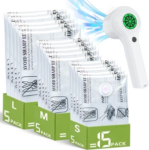 Travel Vacuum Storage Bag with Rechargeable Cordless Pump, 15 Pack Vacuum Seal Space Saver Bags for Clothing Clothes Luggage & Suitcase Compression Packing Travel Vacuum Storage Bag with Rechargeable Cordless Pump, 15 Pack Vacuum Seal Space Saver Bags for Clothing Clothes Luggage & Suitcase Compression Packing