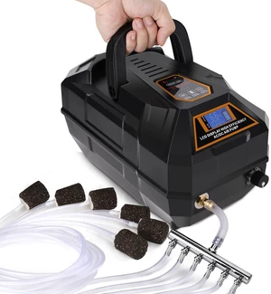Rechargeable Aquarium Pond Air Pump, Powerful Quiet Commercial Tank Air Pump with Hose Air Stone Check Valve Adjustable Flow 6-outlets Diverter Valve for Fishing Yacht/Power Outages/Hydroponic Rechargeable Aquarium Pond Air Pump, Powerful Quiet Commercial Tank Air Pump with Hose Air Stone Check Valve Adjustable Flow 6-outlets Diverter Valve for Fishing Yacht/Power Outages/Hydroponic