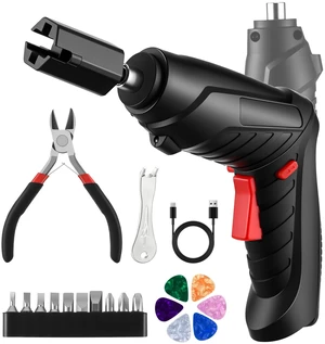 Guitar Tool Set, String Cutter, Bridge Pin Puller, Standard Kit | Electric String Winder, 200RPM Rechargeable Tuner Winder with LED Lights, 10 Screwdriver Bits, 6 Guitar Picks Guitar Tool Set, String Cutter, Bridge Pin Puller, Standard Kit | Electric String Winder, 200RPM Rechargeable Tuner Winder with LED Lights, 10 Screwdriver Bits, 6 Guitar Picks