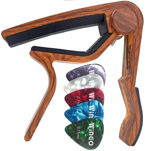 Guitar Capo for Acoustic Electric Guitars-Rosewood Color with 5 Picks Guitar Capo for Acoustic Electric Guitars-Rosewood Color with 5 Picks