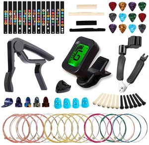 60PCS Acoustic Guitar Accessories Kit Including Guitar Strings, Tuner, Capo, 3-in-1 Restring Tool, Pick Holder, Bridge Pins, Nuts & Saddles, Finger Protector, Finger Picks, Fretboard Stickers 60PCS Acoustic Guitar Accessories Kit Including Guitar Strings, Tuner, Capo, 3-in-1 Restring Tool, Pick Holder, Bridge Pins, Nuts & Saddles, Finger Protector, Finger Picks, Fretboard Stickers