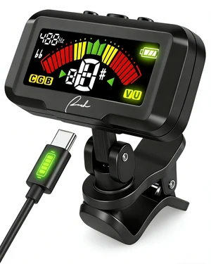 Rechargeable Chromatic Clip-On Tuner for Guitar/Ukulele/Bass/Violin | Fast Pitch Detection: USB Rechargeable power. Noise Immunity & Vibration-based Tuning optimized for string instruments Rechargeable Chromatic Clip-On Tuner for Guitar/Ukulele/Bass/Violin | Fast Pitch Detection: USB Rechargeable power. Noise Immunity & Vibration-based Tuning optimized for string instruments