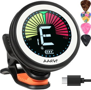 Clip on guitar tuner rechargeable, for all instruments, acoustic/electric guitar, ukulele, bass, violin, Banjo, color LCD, semitone tuner, 4 Pack Guitar Picks Included Clip on guitar tuner rechargeable, for all instruments, acoustic/electric guitar, ukulele, bass, violin, Banjo, color LCD, semitone tuner, 4 Pack Guitar Picks Included