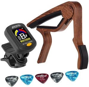 Guitar Tuner Clip On Rechargeable Full Color Display Tuner Guitar Capo with Rosewood Finish Capo 5 PCS Celluloid Picks for Acoustic Electric Guitar Chromatic Guitar Tuner Clip On Rechargeable Full Color Display Tuner Guitar Capo with Rosewood Finish Capo 5 PCS Celluloid Picks for Acoustic Electric Guitar Chromatic