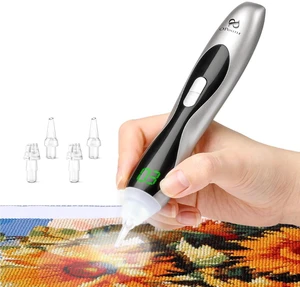 Diamond Art Kits for Adults, Electric Diamond Art Pens with Light, 3 Suction & 3 Brightness Levels, Wireless & Rechargeable Diamond Painting Pen, LED Display, Vacuum, Quiet, Ergonomic (Silver) Diamond Art Kits for Adults, Electric Diamond Art Pens with Light, 3 Suction & 3 Brightness Levels, Wireless & Rechargeable Diamond Painting Pen, LED Display, Vacuum, Quiet, Ergonomic (Silver)