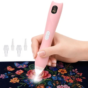 Electric Diamond Painting Art Vacuum Pen with Light, Cordless Tools | Rechargeable wax-free diamond art kit tool with 3 suction levels, battery display, ergonomic grip, 4 replaceable tips, Pink Electric Diamond Painting Art Vacuum Pen with Light, Cordless Tools | Rechargeable wax-free diamond art kit tool with 3 suction levels, battery display, ergonomic grip, 4 replaceable tips, Pink