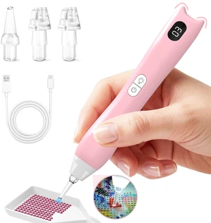 Electric Diamond Painting Pen with Light, Rechargeable Diamond Art Pens with Display Screen, 3 Suction Modes, Cordless Vacuum Pen for Diamond Painting, Adults DIY Crafts, Cat Ear Design Electric Diamond Painting Pen with Light, Rechargeable Diamond Art Pens with Display Screen, 3 Suction Modes, Cordless Vacuum Pen for Diamond Painting, Adults DIY Crafts, Cat Ear Design