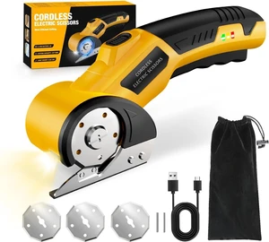 Cordless Electric Scissors,4V Rechargeable Cardboard Cutter Heavy Duty Scissor with Safety Lock & LED Light for Box Carpet Plastic Fabric(Yellow) Cordless Electric Scissors,4V Rechargeable Cardboard Cutter Heavy Duty Scissor with Safety Lock & LED Light for Box Carpet Plastic Fabric(Yellow)