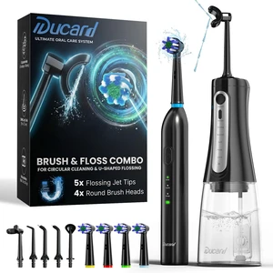 Water Flosser with Electric Toothbrush Combo, Oral Clean Kit, Black | Sonic 360° Round Brush & U-Shape Flossing, 350ml Tank, Portable for Teeth, Braces, Gentle Gum Care, Family Travel Use Water Flosser with Electric Toothbrush Combo, Oral Clean Kit, Black | Sonic 360° Round Brush & U-Shape Flossing, 350ml Tank, Portable for Teeth, Braces, Gentle Gum Care, Family Travel Use