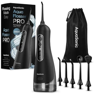 Aqua Flosser PRO - Rechargeable Electric Cordless Water Flosser for Teeth, Gums & Tongue - Waterproof Modern Design, 300ml Large Tank, 3 Modes, 6 Jet Tips, Deluxe Tongue Nozzle - Black Aqua Flosser PRO - Rechargeable Electric Cordless Water Flosser for Teeth, Gums & Tongue - Waterproof Modern Design, 300ml Large Tank, 3 Modes, 6 Jet Tips, Deluxe Tongue Nozzle - Black