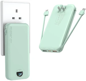 Portable Charger Power Bank 10000mAh PD20W w/Built-in Cables | Portable Phone Charger,Fast charging,Built in wall plug,LED display,Charge 5 devices at once,Pass through charging Portable Charger Power Bank 10000mAh PD20W w/Built-in Cables | Portable Phone Charger,Fast charging,Built in wall plug,LED display,Charge 5 devices at once,Pass through charging