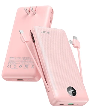 Portable Charger 20000mAh, Fast Charging Power Bank USB C,4 Output 2 Input Travel Essentials Charging Bank Equipped with LED Display,Built-in Wall Plug and Cables,Phone Charger Battery,Pink Portable Charger 20000mAh, Fast Charging Power Bank USB C,4 Output 2 Input Travel Essentials Charging Bank Equipped with LED Display,Built-in Wall Plug and Cables,Phone Charger Battery,Pink