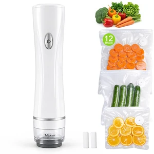 Handheld Vacuum Sealer for Food with 12 Reusable Bags 3 Sizes Included, Powerful Portable Sealer Machine, Dry/Moist Modes, One-Hand Lock, Meal Saver for Meat, Snacks & Sous Vide. Handheld Vacuum Sealer for Food with 12 Reusable Bags 3 Sizes Included, Powerful Portable Sealer Machine, Dry/Moist Modes, One-Hand Lock, Meal Saver for Meat, Snacks & Sous Vide.