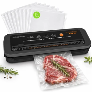 Vacuum Sealer Machine, 80kPa, Built-In Cutter, Dry/Moist | 80kPa suction, 1020 second sealing, built-in cutter, dry and moist modes, 12-inch seal, external vacuum port, 10 bags Vacuum Sealer Machine, 80kPa, Built-In Cutter, Dry/Moist | 80kPa suction, 1020 second sealing, built-in cutter, dry and moist modes, 12-inch seal, external vacuum port, 10 bags