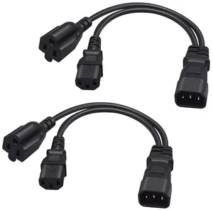 2 Pack 1FT/0.32M IEC320 C14 to C13+NEMA5-15R Y Splitter Power Cord | English Highlights: PVC jacket, copper conductor, 1-to-2 power supply for PC, server, monitor & North American devices 2 Pack 1FT/0.32M IEC320 C14 to C13+NEMA5-15R Y Splitter Power Cord | English Highlights: PVC jacket, copper conductor, 1-to-2 power supply for PC, server, monitor & North American devices