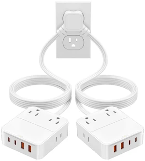 Split Extension Cord 12FT(6FT Per Side) - Single 4 AC & 4 USB Ports | 16-in-1 Twin Flat Plug Power Strip for Bedroom, Dual Flat Outlet Extender - Bedside Charging Station for Travel, Dorm, Office Split Extension Cord 12FT(6FT Per Side) - Single 4 AC & 4 USB Ports | 16-in-1 Twin Flat Plug Power Strip for Bedroom, Dual Flat Outlet Extender - Bedside Charging Station for Travel, Dorm, Office