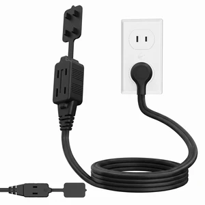 Flat Extension Cord 2 Feet, Polarized 2 Prong Power Strip with 3 Outlets | 180 Degree Compact Plug, Tamper Guard, 13A, 125V, 1625W, 16 Gauge Cable, SPT-2, NEMA 1-15P to 3xNEMA 1-15R, ETL Listed, Black Flat Extension Cord 2 Feet, Polarized 2 Prong Power Strip with 3 Outlets | 180 Degree Compact Plug, Tamper Guard, 13A, 125V, 1625W, 16 Gauge Cable, SPT-2, NEMA 1-15P to 3xNEMA 1-15R, ETL Listed, Black