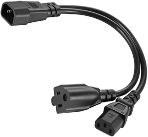 IEC 320 C14 to C13+NEMA 5-15R Y Splitter Short Power Plug Cord Single C14 Male to C13/NEMA 5-15R Female Y Split Adapter Cable Black 1FT IEC 320 C14 to C13+NEMA 5-15R Y Splitter Short Power Plug Cord Single C14 Male to C13/NEMA 5-15R Female Y Split Adapter Cable Black 1FT