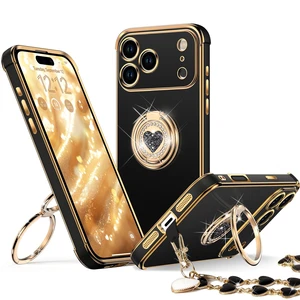 for iPhone 17 Pro Max Case with Stand, Phone Case with Double Ring Kickstand, Women Girls Bling Luxury Protective Case Heart for iPhone 17 Pro Max, Black for iPhone 17 Pro Max Case with Stand, Phone Case with Double Ring Kickstand, Women Girls Bling Luxury Protective Case Heart for iPhone 17 Pro Max, Black