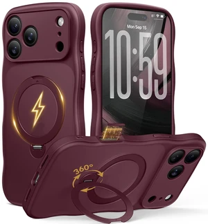 Magnetic for iPhone 18 Pro Max & 17 Pro Max Case,360° Spin Stand Burgundy Fit for Magsafe, Cute Wave Edge, Camera Button,Translucent Shockproof Mil-Grade Phone Case for iPhone 18 Pro Max & 17 Pro Max Magnetic for iPhone 18 Pro Max & 17 Pro Max Case,360° Spin Stand Burgundy Fit for Magsafe, Cute Wave Edge, Camera Button,Translucent Shockproof Mil-Grade Phone Case for iPhone 18 Pro Max & 17 Pro Max