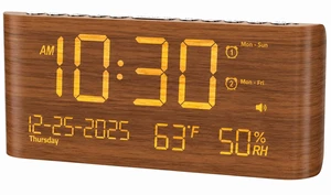 Digital Alarm Clock with Temperature & Humidity | Dual Alarms, Calendar clock, Loud Volume, USB & Type-C Charging, 5-Level Brightness for Bedroom & Office Digital Alarm Clock with Temperature & Humidity | Dual Alarms, Calendar clock, Loud Volume, USB & Type-C Charging, 5-Level Brightness for Bedroom & Office