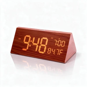 Wooden Digital Alarm Clock for Bedroom, Large Display Alarm Clock with 2 USB Charging Ports, Adjustable Brightness, Indoor Temperature, 12/24H, Nightstand Clock, Brown Wooden Digital Alarm Clock for Bedroom, Large Display Alarm Clock with 2 USB Charging Ports, Adjustable Brightness, Indoor Temperature, 12/24H, Nightstand Clock, Brown