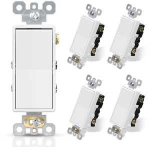 4 Way Decorative Light Switch, 15Amp, 120-277 Volt, AC Decorator Rocker Paddle Wall Switch Replacement, Self-Grounding, Residential and Commercial Grade, UL Listed (5 Pack, Glossy White) 4 Way Decorative Light Switch, 15Amp, 120-277 Volt, AC Decorator Rocker Paddle Wall Switch Replacement, Self-Grounding, Residential and Commercial Grade, UL Listed (5 Pack, Glossy White)