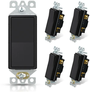 Matte Black 3 Way Decorative Light Switch, 15Amp, 120-277 Volt, AC Decorator Rocker Paddle Wall Switch Replacement, Self-Grounding, Residential and Commercial Grade, UL Listed (5 Pack) Matte Black 3 Way Decorative Light Switch, 15Amp, 120-277 Volt, AC Decorator Rocker Paddle Wall Switch Replacement, Self-Grounding, Residential and Commercial Grade, UL Listed (5 Pack)