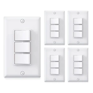 Single Pole Triple Paddle Rocker Decorator Light Switch, 15 Amp Self-grounding Electrical Light Switches, Residential Grade, UL Listed (5 Pack, Glossy White) Single Pole Triple Paddle Rocker Decorator Light Switch, 15 Amp Self-grounding Electrical Light Switches, Residential Grade, UL Listed (5 Pack, Glossy White)