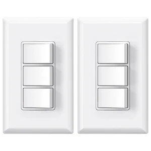 Decorator Triple Rocker Light Switch, Three Single Pole Electrical Paddle Switch, 15A 120V, in-Wall On/Off, with Screwless Wall Plate, Self-grounding, UL Listed (2 Pack, Glossy White) Decorator Triple Rocker Light Switch, Three Single Pole Electrical Paddle Switch, 15A 120V, in-Wall On/Off, with Screwless Wall Plate, Self-grounding, UL Listed (2 Pack, Glossy White)
