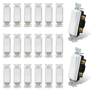 Matte White Single Pole Decorator Light Switch, 15Amp, 120-277V, Decorative Paddle Rocker Switch Replacement, On/Off Wall Switch, Self-Grounding, Residential/Commercial Grade, UL/CUL (20 Pack) Matte White Single Pole Decorator Light Switch, 15Amp, 120-277V, Decorative Paddle Rocker Switch Replacement, On/Off Wall Switch, Self-Grounding, Residential/Commercial Grade, UL/CUL (20 Pack)