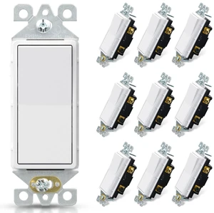 Matte White 3 Way Decorative Light Switch, 15Amp, 120-277 Volt, AC Decorator Rocker Paddle Wall Switch Replacement, Self-Grounding, Residential and Commercial Grade, UL Listed (10 Pack) Matte White 3 Way Decorative Light Switch, 15Amp, 120-277 Volt, AC Decorator Rocker Paddle Wall Switch Replacement, Self-Grounding, Residential and Commercial Grade, UL Listed (10 Pack)
