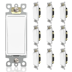 Matte White Single-Pole Decorator Wall Light Switch, Decorative Paddle Rocker Switch Replacement, 15A 120/277V, UL Listed for Residential Grade Applications, 10 Pack Matte White Single-Pole Decorator Wall Light Switch, Decorative Paddle Rocker Switch Replacement, 15A 120/277V, UL Listed for Residential Grade Applications, 10 Pack