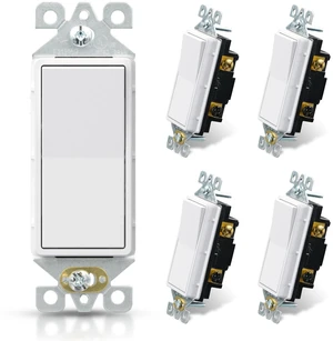Matte White 3 Way Decorative Light Switch, 15Amp, 120-277 Volt, AC Decors Rocker Paddle Wall Switch Replacement, Self-Grounding, Residential and Commercial Grade, UL Listed (5 Pack) Matte White 3 Way Decorative Light Switch, 15Amp, 120-277 Volt, AC Decors Rocker Paddle Wall Switch Replacement, Self-Grounding, Residential and Commercial Grade, UL Listed (5 Pack)