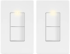 Lighted Double Switch, Combination Frameless Decorator Switch, 15A | Locator Light, UL Listed, 2-Pack, Matte White, Ground Terminal Single Pole, Polycarbonate Thermoplastic Lighted Double Switch, Combination Frameless Decorator Switch, 15A | Locator Light, UL Listed, 2-Pack, Matte White, Ground Terminal Single Pole, Polycarbonate Thermoplastic