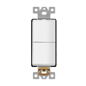 15A Lighted Double Switch, Combination Frameless Decorator Switch | Locator Light, UL Listed, -277V, Matte White, Ground Terminal, Single Pole, Polycarbonate Thermoplastic 15A Lighted Double Switch, Combination Frameless Decorator Switch | Locator Light, UL Listed, -277V, Matte White, Ground Terminal, Single Pole, Polycarbonate Thermoplastic