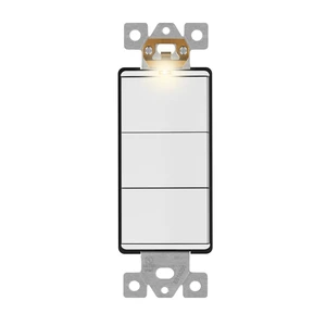 15A Lighted Triple Switch, Combination Frameless Decorator Switch | Locator Light, UL Listed, -277V, Matte White, Ground Terminal, Single Pole, Polycarbonate Thermoplastic 15A Lighted Triple Switch, Combination Frameless Decorator Switch | Locator Light, UL Listed, -277V, Matte White, Ground Terminal, Single Pole, Polycarbonate Thermoplastic